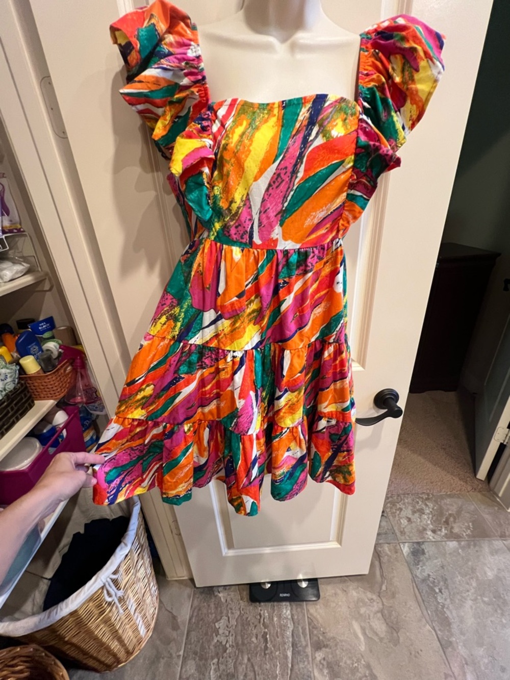 Flying Tomato Multicolor Pink Orange Blue Floral Ruffle sleeve Dress-medium